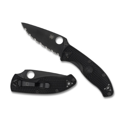 Spyderco Tenacious Folder 3.39in Serrated Blade Blk FRN Hndl