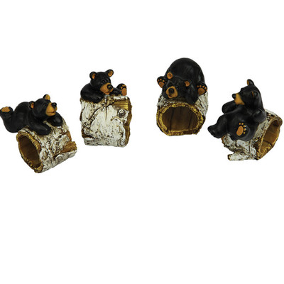 Rivers Edge Bear/Birch Tree Napkin Ring Holder - 4 Pieces