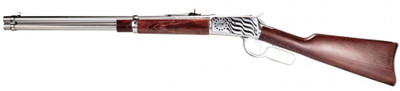 Rossi R92 Carbine 44 Rem Mag 16quot Round Barrel  81 Stainless Rec with 1776 Flag Engraving Hardwood Stock 920441693EN1