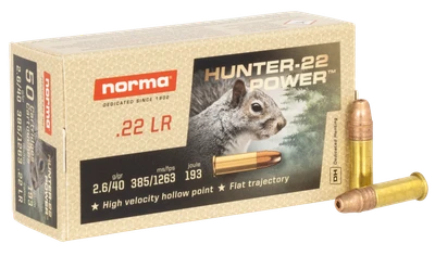 Norma Hunter-22 .22 LR, 40gr, JHP - 50 Rounds [MPN: 2425096]