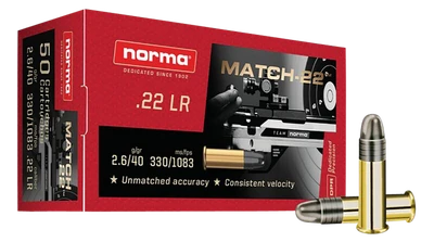 Norma Match-22 .22LR, 40gr, LRN - 50 Rounds [MPN: 2425076]