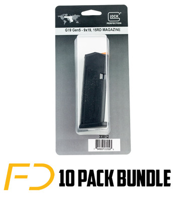Glock OEM Gen 5 G19 magazine 9MM 15 rnd Black with Orange Follower  10 pack