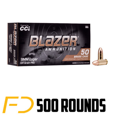 CCI Blazer Brass 9MM, 124gr, FMJ - 500 Rounds - Free Shipping
