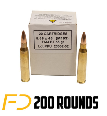 PPU Metric Rifle 5.56X45MM, 55gr, FMJ - 200 Rounds