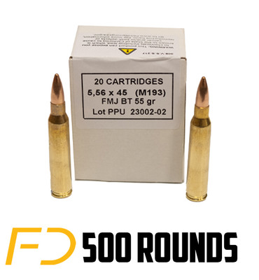 PPU Metric Rifle 5.56X45MM, 55gr, FMJ - 500 Rounds