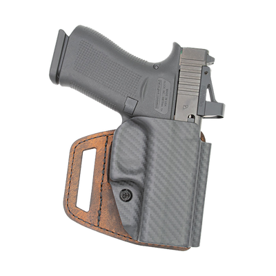 Versacarry VSL211G43 V-Slide OWB Brown Leather/Polymer Belt Slide Fits Glock 43 Right Hand