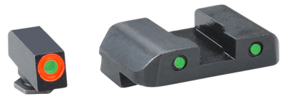 Ameriglo Spartan Operator Night Sight Set Glock 20/21/29/30/31/32/36/40/41 Gen 1/2/3/4 3-Dot Tritium Green Front with Orange Outline, Black Outline Rear
