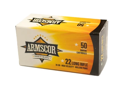Armscor, .22 Long Rifle Ammunition, 36 Grains, High Velocity, Copper Plated Hollow Point, 50 Rounds per Box