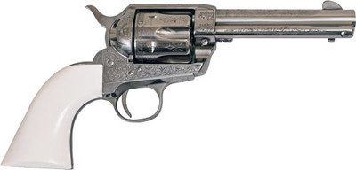 Cimarron Frontier Revolver 45 Long Colt 475quot Barrel 6 Rounds Polymer Ivory Grip Engraved Nickel