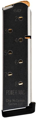 Chip McCormick Compact POWER MAG 1911 Magazine .45 ACP 8 Rounds Stainless Steel M-PM-45CP8