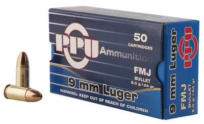 PPU Handgun 9MM, 124gr, FMJ - 50 Rounds [MPN: PPH9F2]