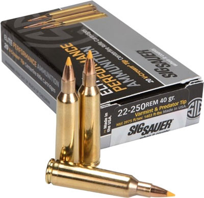 Sig Sauer Elite Series Varmint & Predator .22-250 REM, 40gr, Extreme Expansion Tip [MPN: E225VP40-20] - 20 rounds