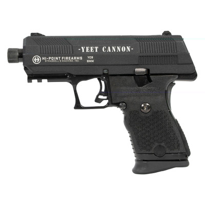 HiPoint Firearms YC9 Semiautomatic Striker Fired Polymer Framed Pistol Compact 9mm 35quot Non Threaded Barrel Matte Finish Black YEET CANNON Engraved Slide 8 Rounds 1 Magazine