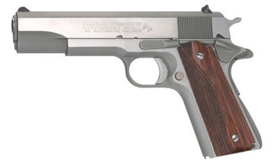 COLT FIREARMS SERIES 70 GOVERNMENT 45 ACP 5quot BARREL 7ROUNDS STAINLESS WOOD GRIPS