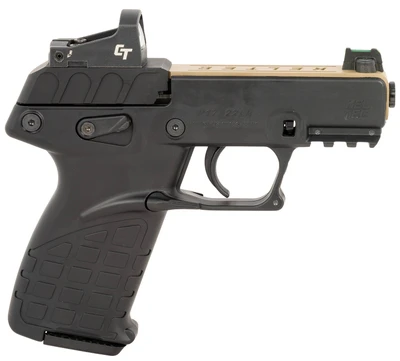 Kel-Tec P17 w/Crimson Trace Red Dot Compact 22 LR 16+1 3.80" Black Steel Threaded Barrel, Tan Serrated Slide [MPN: P17BBLKRDTANS]
