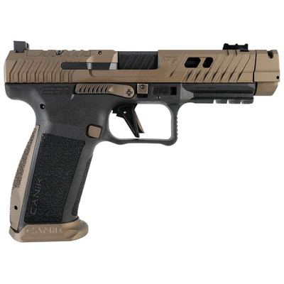 Canik TTI Combat 9mm Luger 181 460quot Black Nitride FlutedPorted Barrel Burnt Bronze Cerakote Optic CutSerrated Steel Slide MPN HG7854N