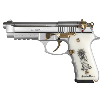 Girsan REGARD Liberador 9MM 49quot Barrel 18rd Alloy Frame Polished Steel Finish White Engraved Ivory Grips Gold Accents Single ActionDouble Action Semiautomatic Pistol Full Size