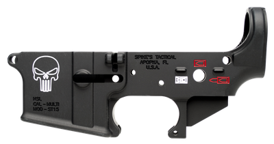 Spikes STLS015CFA Punisher Stripped Lower Receiver Multi-Caliber 7075-T6 Aluminum Black Anodized with Color Fill for AR-15