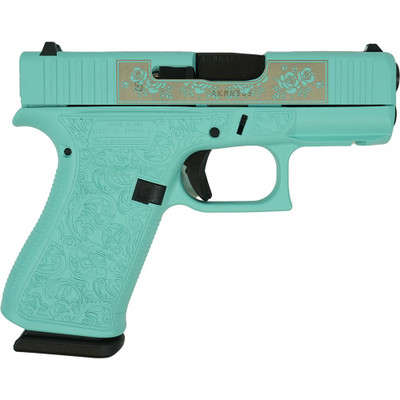 Glock 43X quotGlock amp Rosesquot Robins Egg Blue Handgun 9mm Luger 10rd Magazines2 34quot Barrel Accessory Rail USA Made