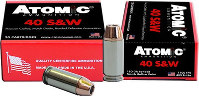 Atomic Ammunition .40 S&W, 180gr, Bonded JHP - 20 rounds