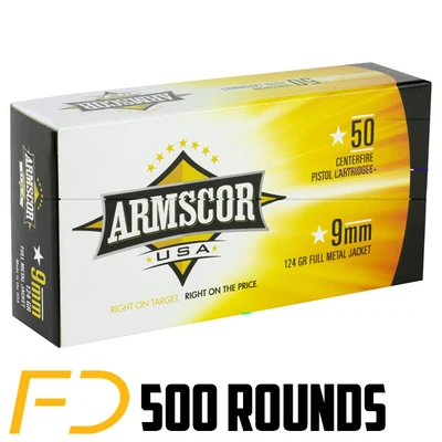 Armscor USA 9MM 124gr, FMJ - 500 Rounds [MPN: FAC94]
