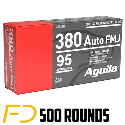 Aguila .380 ACP, 95gr, FMJ [MPN: AGU 1E802380] - 500 rounds - Free Shipping