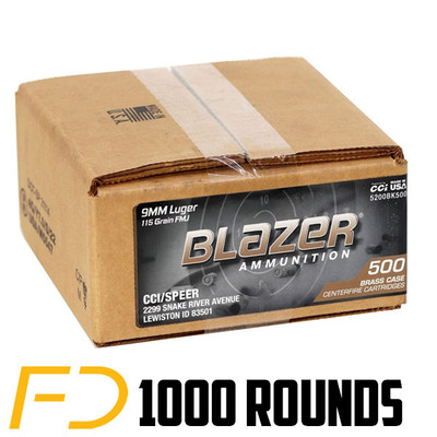 CCI Blazer Brass 9MM, 115gr, FMJ - 1000 Rnds (2x500 round boxes) 