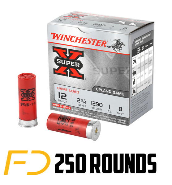 Winchester Super-X Game Load 12 GA, 2-3/4in. 1oz. #8 Shot - 250 Rounds