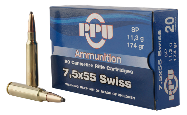 PPU Metric Rifle 7.5X55MM SWISS, 174gr, SP - 20 Rounds [MPN: PP7SS]