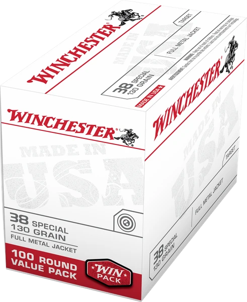 Winchester .38 SPECIAL, 130gr, FMJ - 100 Rounds [MPN: USA38SPVP]