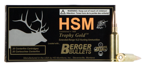 HSM Trophy Gold 6.5 CREEDMOOR, 130gr, Berger Match Hunting VLD - 20 Rounds [MPN: 65CRD130VLD]