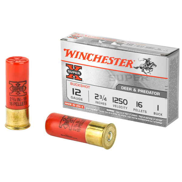 Winchester Super-X 12 GA, 2-3/4in. 16 Pellet 1 Buckshot - 5 Rounds [MPN: XB121]