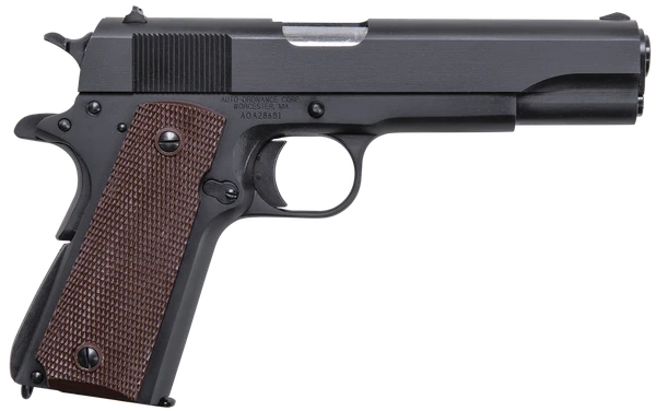 Auto Ordnance, 1911, Semi-automatic, Metal Frame Pistol, Full Size, 45ACP, 5" Barrel, Steel, Matte Black Finish, Plastic Grips, 7 Rounds, 1 Magazine, GI Specs