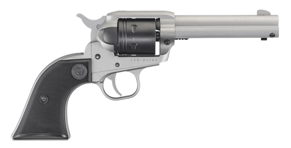 Ruger 2003 Wrangler 22 LR 6rd 4.62" Silver Cerkoate Aluminum Checkered Black Polymer Grip