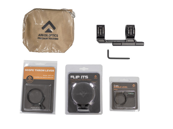 Arken Combo 2 (Includes 34mm Mount 1.5" 20 MOA , 50mm Flip Caps, 34mm Bubble Level, Throw Lever , Shooting Bag)