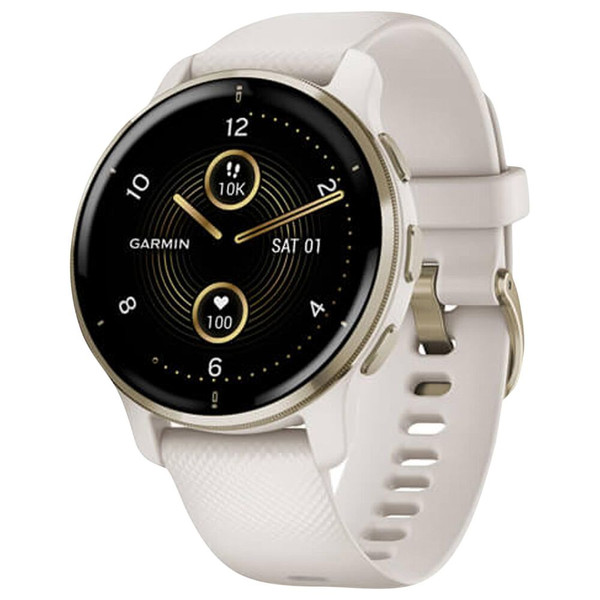 Garmin Venu 2 Plus Smartwatch in Cream Gold Stainless Steel Bezel with Ivory Case and Silicone Band