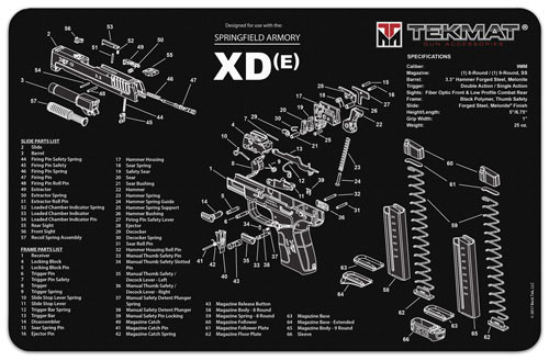 Tekmat Armorers Bench Mat - 11"x17" Springfield Xde Pistol