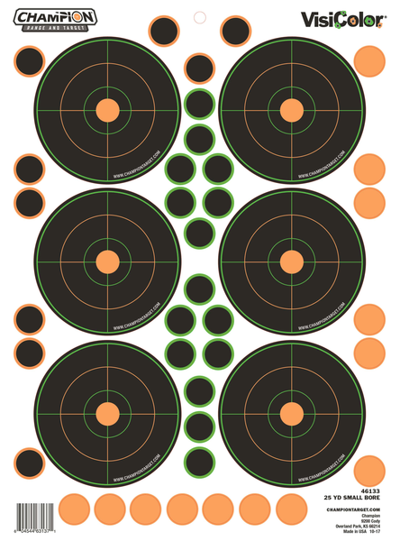 Champion Targets Visicolor, Champ 46133 25yd Small Bore 5pk W/90 Pasters