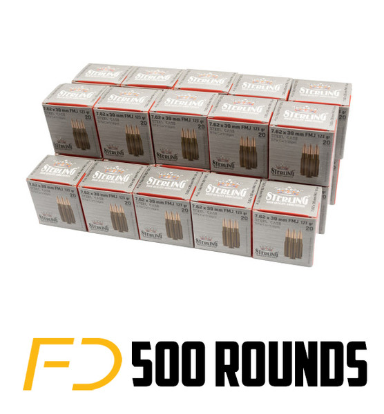 Sterling 7.62X39MM, 123gr, FMJ - 500 Rounds 