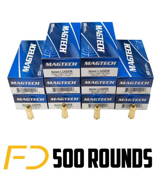Magtech 9MM, 115gr, FMJ - 500 Rounds - Free Shipping