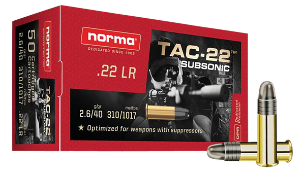 Norma Tac-22 .22 LR, 40gr, HP - 50 Rounds [MPN: 2425080]