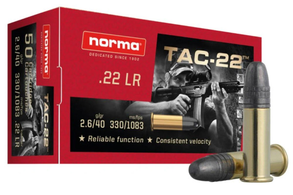 Norma Tac-22 .22 LR, 40gr, LRN - 50 Rounds