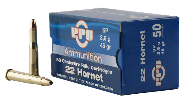 Prvi Partizan PU Standard Ammunition .22 HORNET, 45gr, SP [MPN: PP22H] - 50 rounds