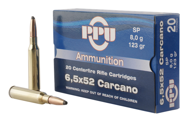 PPU Metric Rifle 6.5X52MM CARCANO, 123gr, JSP - 20 Rounds [MPN: PP6CS]