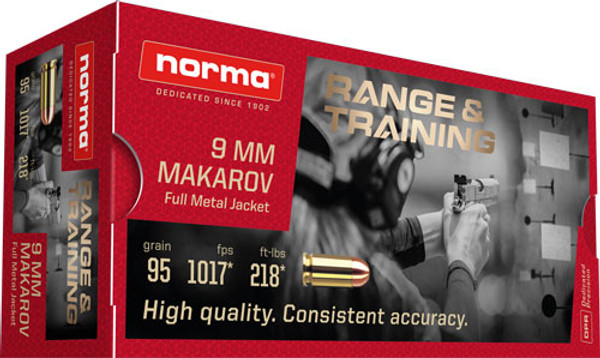Norma Range and Training 9X18MM MAKAROV, 95gr, FMJ - 50 Rounds [MPN: 620440050]