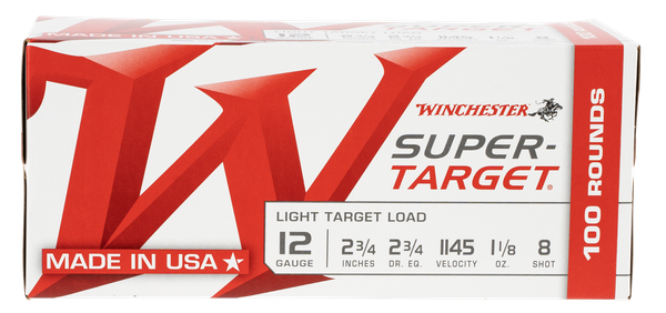 Winchester Super Target 12 GA, 2-3/4in. 1-1/8oz. #8 Shot - 100 Rounds [MPN: TRGT128VP]