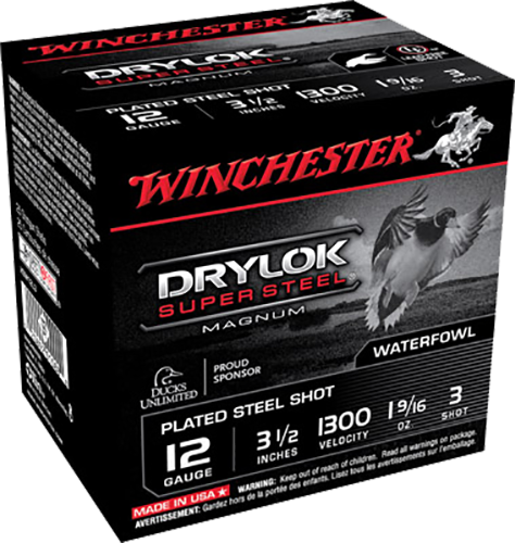 Winchester Drylock Super Steel Magnum 12 GA, 3-1/2in. 1-9/16oz. #3 Shot - 25 Rounds [MPN: XSM12L3]