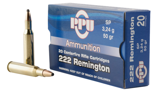 PPU Standard Rifle .222 REM, 50gr, SP - 20 Rounds [MPN: PP222]