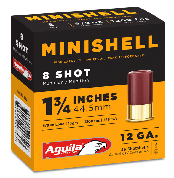 Aguila Minishell 12 GA, 1-3/4in. 5/8oz. #8 Shot - 25 Rounds [MPN: 1CHB1388]