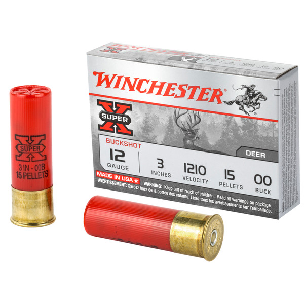 Winchester Super-X 12 GA, 3in. 15 Pellet 00 Buckshot - 5 Rounds [MPN: XB12300]